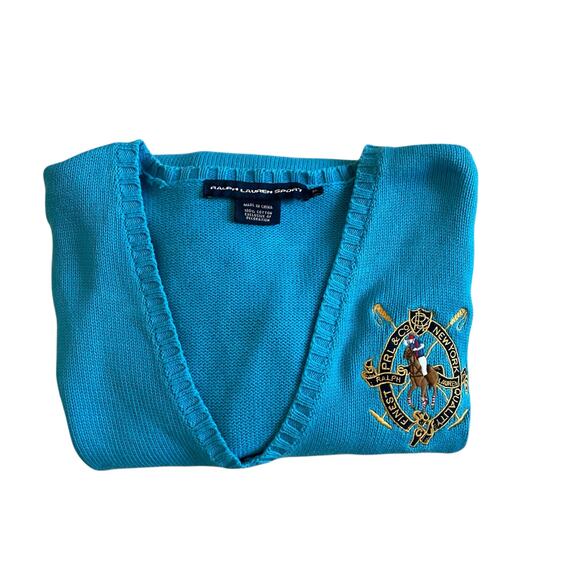 VTG Ralph Lauren Turquoise Crescent Sweater V-Neck Long Sleeve Pullover Size XL - Picture 5 of 16